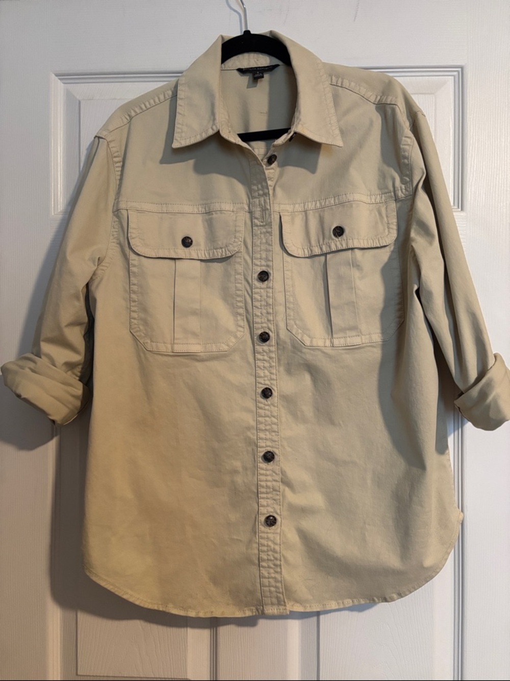 Banana Republic Oversized Beige Button-Down Shirt Jacket